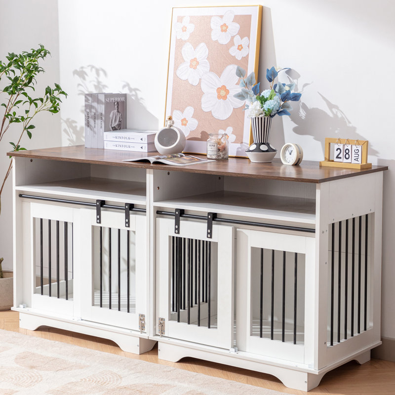 Tucker Murphy Pet 2 in 1 Furniture Style Dog Crate Wooden Dog Furniture End Table With Large Drawers Heavy Duty Dog Kennel With Sliding Doors Indo